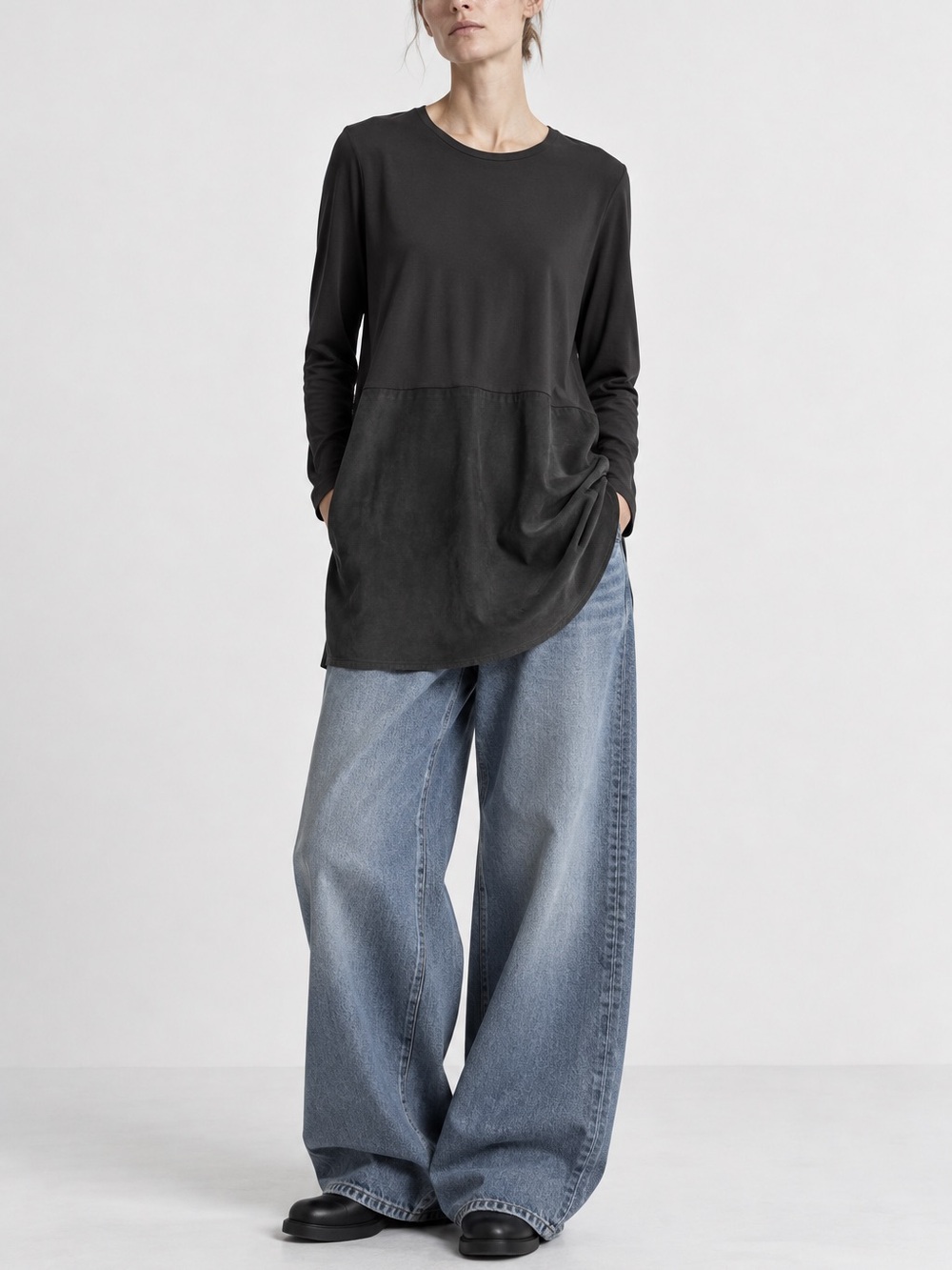 COS black mixed media long sleeve tunic top